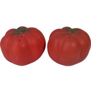 Red Tomato Shaped Ceramic Salt & Pepper Shakers Set
